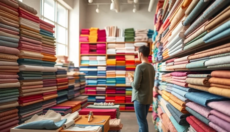 Bekijk de stoffen op https://www.stofnodig.nl met een collega die stoffen uitkiest in een gezellige winkel.