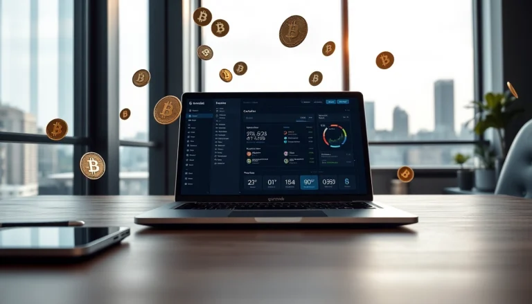 Showcase the guarda wallet interface on a laptop, depicting security and user-friendliness in a workspace.