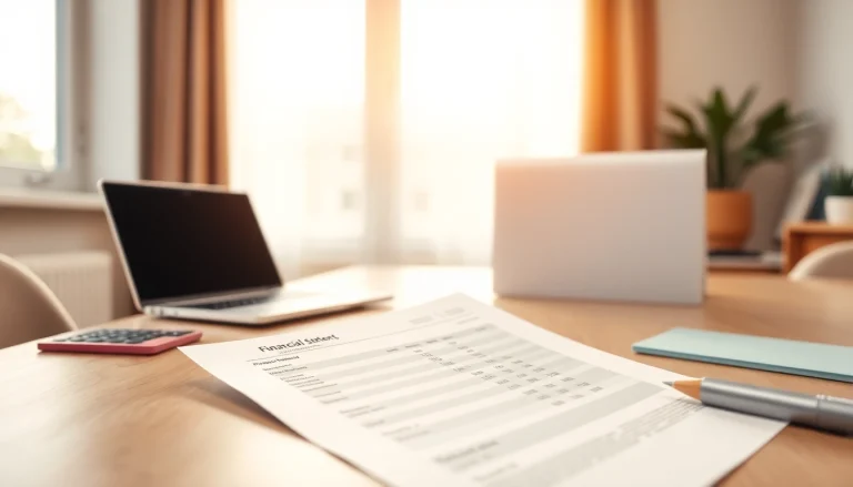 Review your Bank Statement with organized documents on a stylish desk in a professional setting.