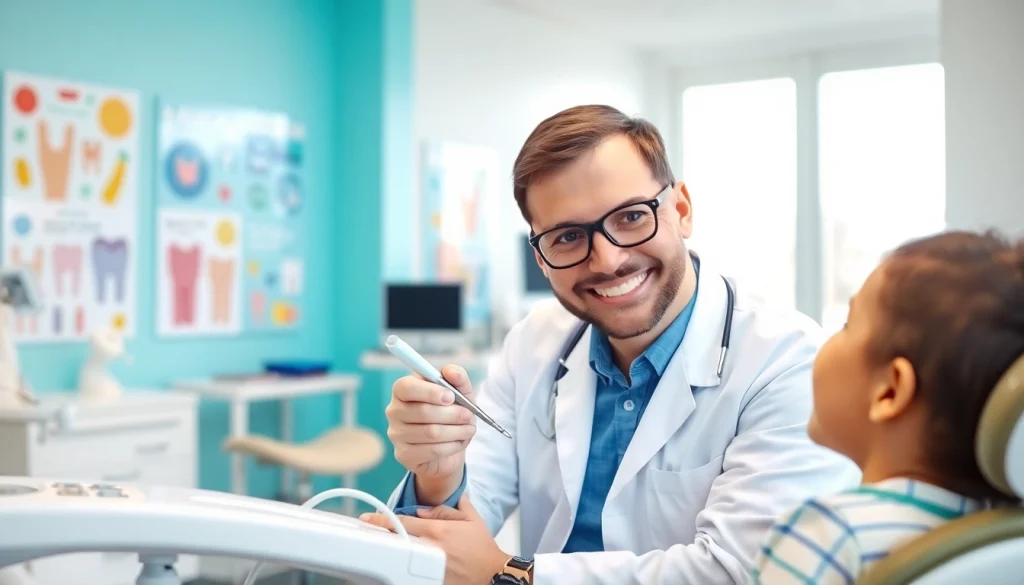 Orthodontist Myrtle Beach carefully examining a patient in a warm dental office setting.